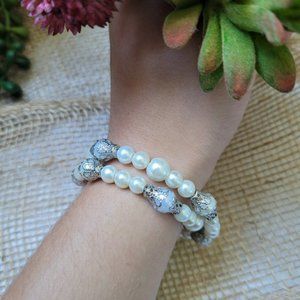 Wedding Wristlet Silver and Pearl Hue